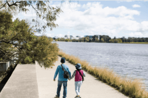 Walking along Lake Burley Griffin