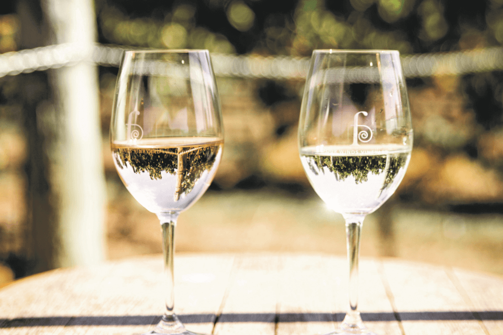 Wine glasses at Canberra vineyards