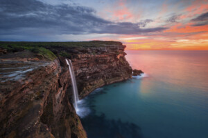 Sunrise at Curracurrong Falls and Eagle Rock in the Royal National Park, Sydney.