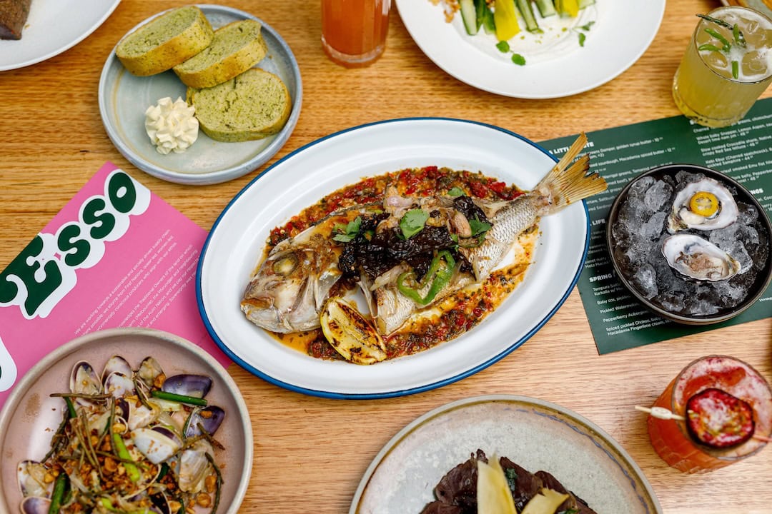 Dishes sit on the table at Big Esso, one of the top Indigenous restaurants in Australia