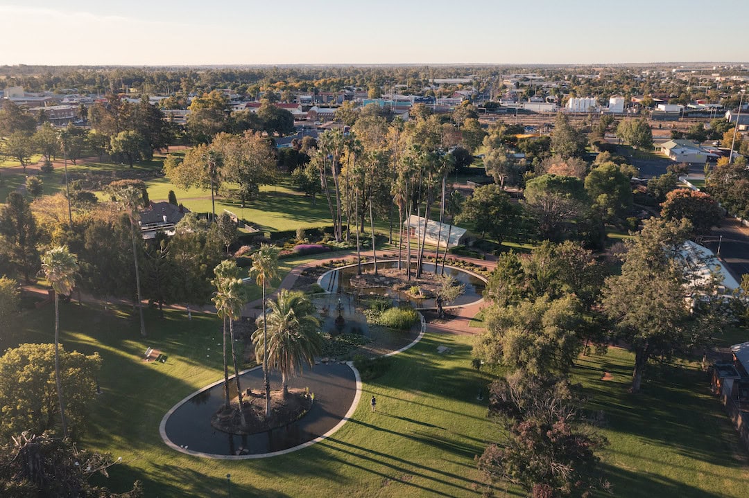 Scenic aerial overlooking Victoria Park, Dubbo.