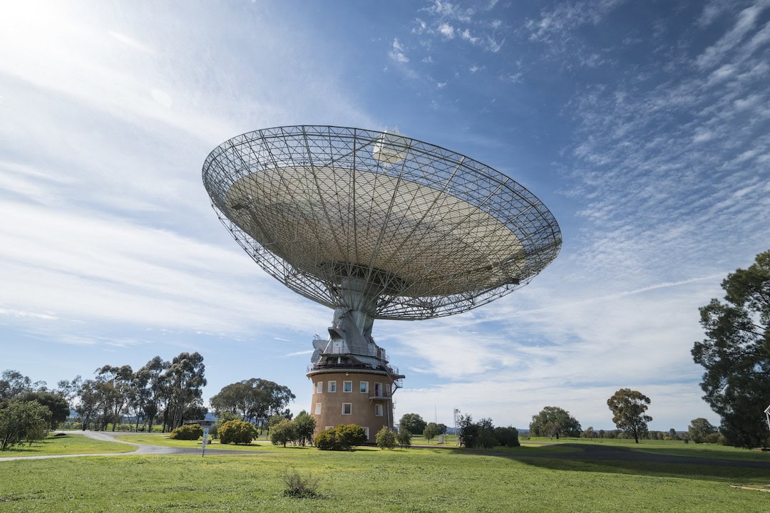 The 64-meter radio telescope residing at Parkes Observatory, Parkes.