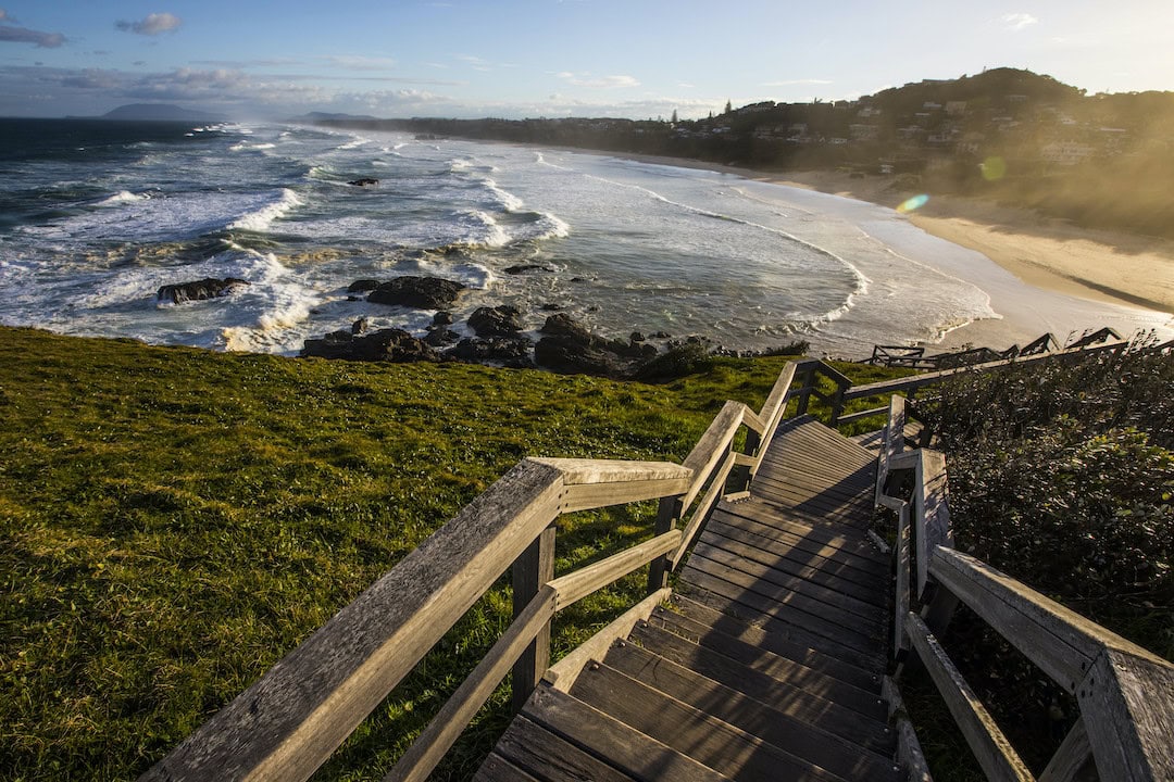 Stairs leading down to a beach along the Port Macquarie Coastal Walk.