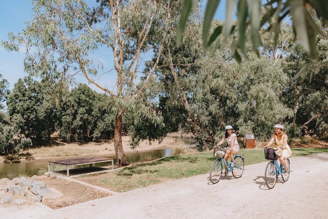 Women enjoying a day of cycling along the Wiradjuri Trail, Wagga Wagga.